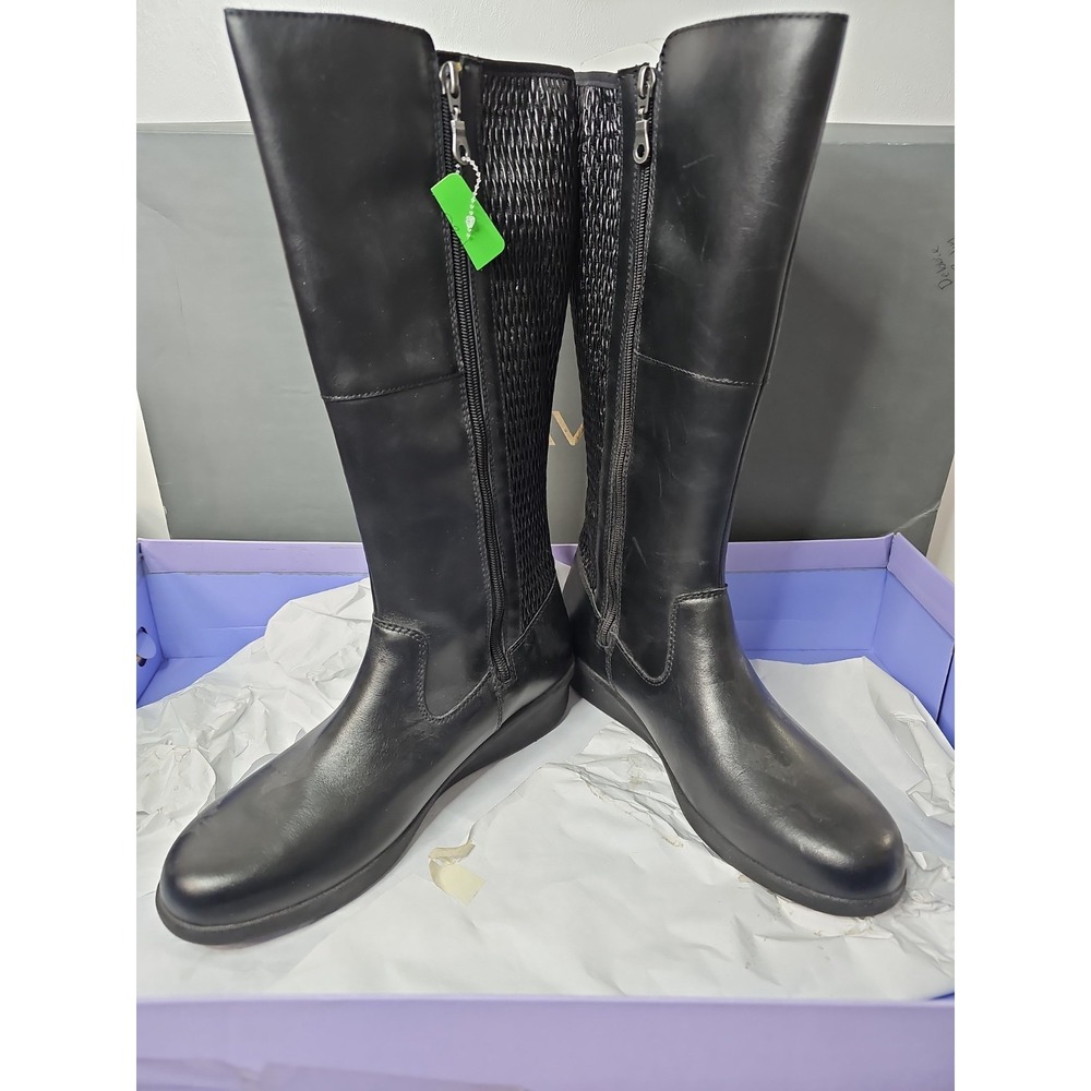 Aravon Lillian Womens 11B Black Leather Waterproof Knee High Riding Boots NIB